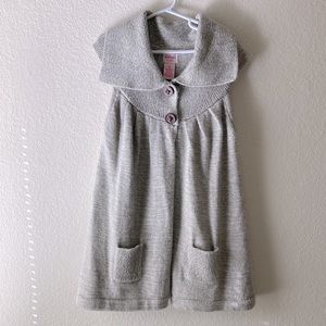 Even Girls Gray Sleeveless Collared Open Sweater